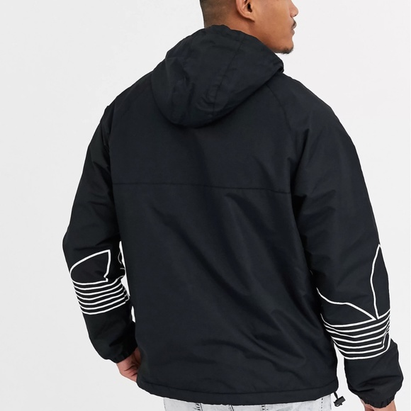 Adidas Fleece Lined Arm Trefoil Print Overhead Jacket In Black Size M - Picture 3 of 15